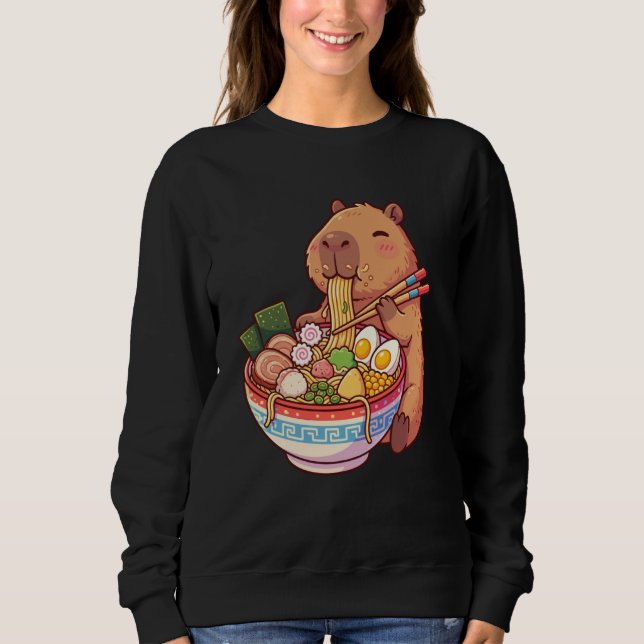 Sudadera Adorable Capybara Eating Ramen Noodles Kawaii Desi (Anverso)