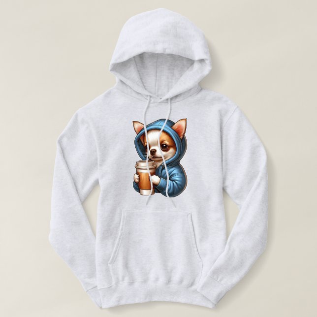 Sudadera Adorable Chihuahua bebiendo café de la Copa (Diseño del anverso)