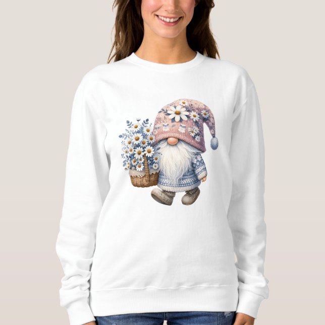 Sudadera Adorable Flor de Margarita Gnomo Mujer (Anverso)