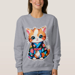 Sudadera Adorable Gatito Kawaii con Kimono Floral Colorido