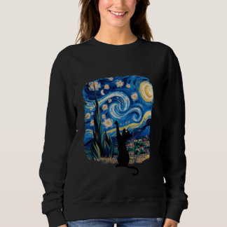 Sudadera Adorable Kawaii Black Cat Reaching for Stars in a 