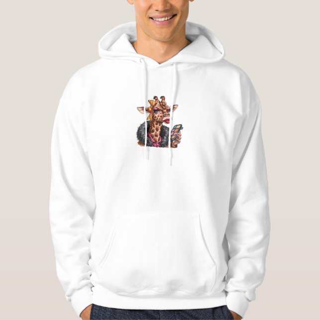 Sudadera Adorable Lady Giraffe Aplicando Maquillaje Con Ojo (Anverso)