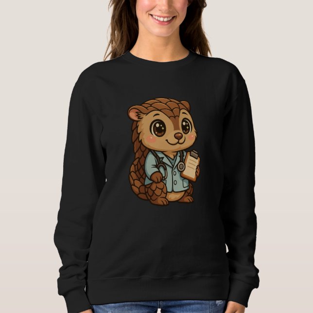 Sudadera Adorable Pangolín Kawaii Médico con Estetoscopio A (Anverso)