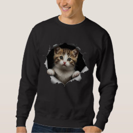 Sudadera Adorable Peeking Tabby Kitten Ripped Paper Sweatsh