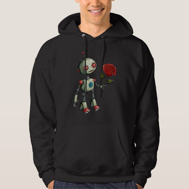 Sudadera Adorable Robot Handing Out a Rose  flower (Anverso)