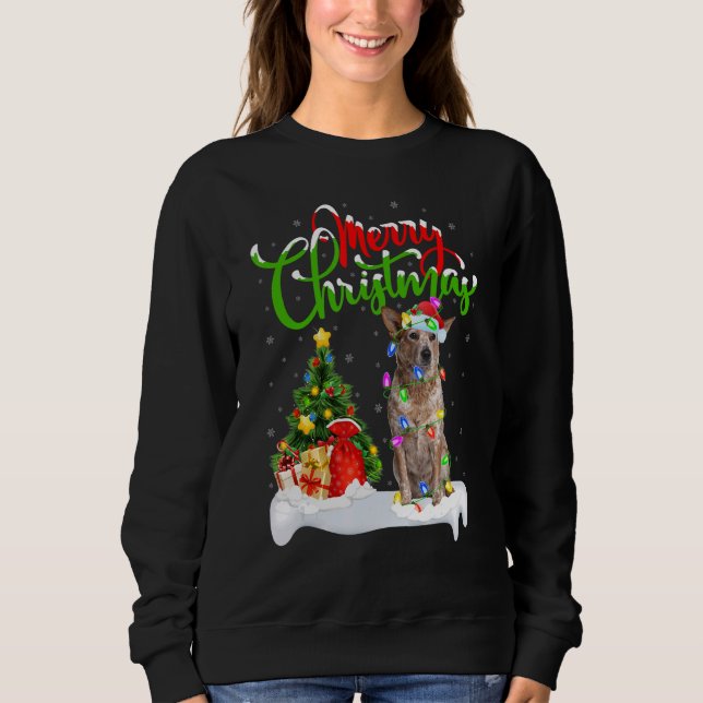 Sudadera Adornos de Navidad Santa Perro Ganadero Australian (Anverso)