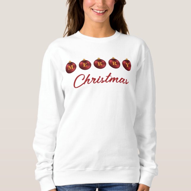 Sudadera Adornos Navideños Festivos Rojo Texto Feliz Navida (Anverso)