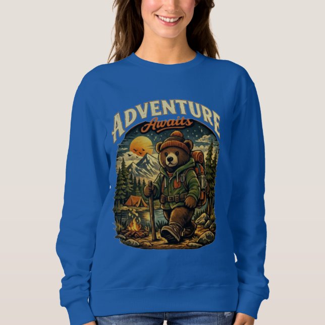 Sudadera Adventure Awaits Bear Hiking Camping Vintage Hoodi (Anverso)