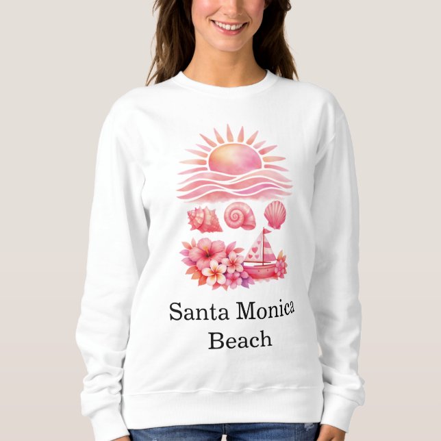 Sudadera Aesthetic Pink Beach Sunset Watercolor (Anverso)