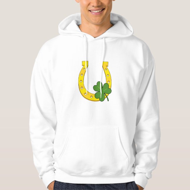 Sudadera Afortunada Herradura Dorada con Shamrock on White (Anverso)