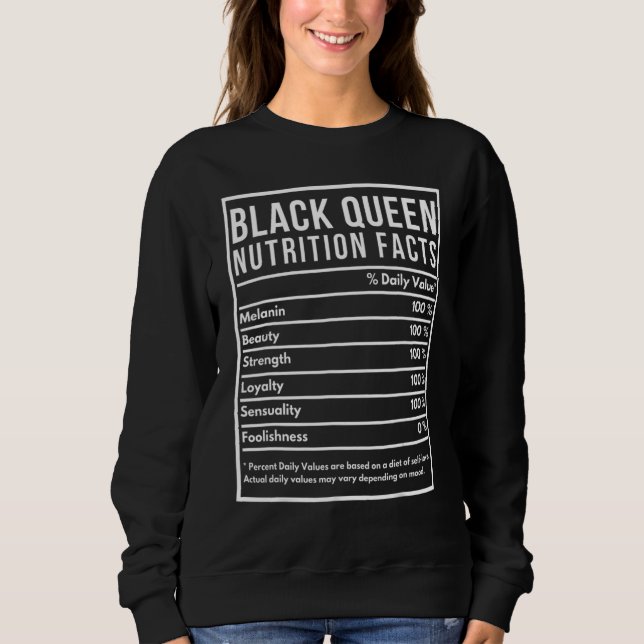 Sudadera African American Black Queen Nutrition Facts Black (Anverso)