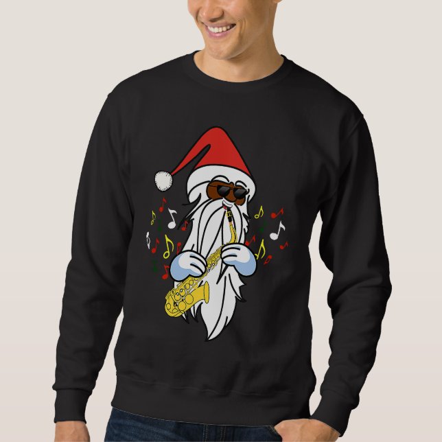 Sudadera African American Santa Playing the Saxophone Jazz  (Anverso)