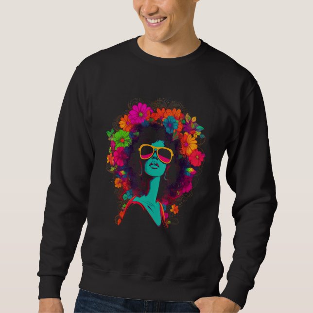 Sudadera African American Woman Black Girl Flowers Graffiti (Anverso)