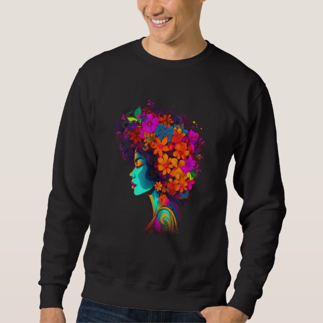 Sudadera African American Woman Black Girl Flowers Graffiti (Anverso)