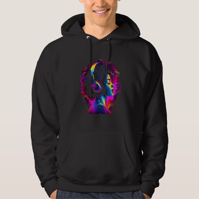 Sudadera African American Woman Black Girl Headphones Graph (Anverso)
