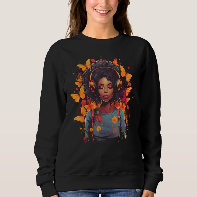 Sudadera African American Woman Black Girl With Headphones  (Anverso)