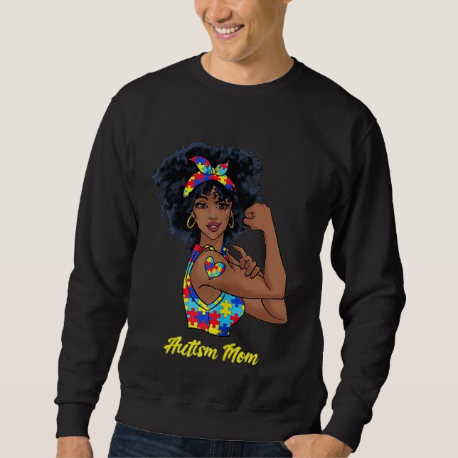 Sudadera Afro Black Woman Autism Mom Awareness Tattoo Jigsa (Anverso)