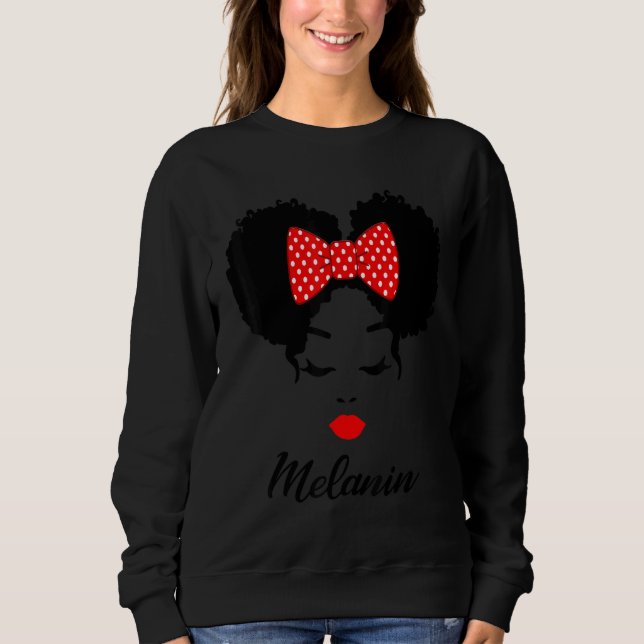 Sudadera Afro Diva Red Lips Bow Tie Black Chica Magic Puffs (Anverso)