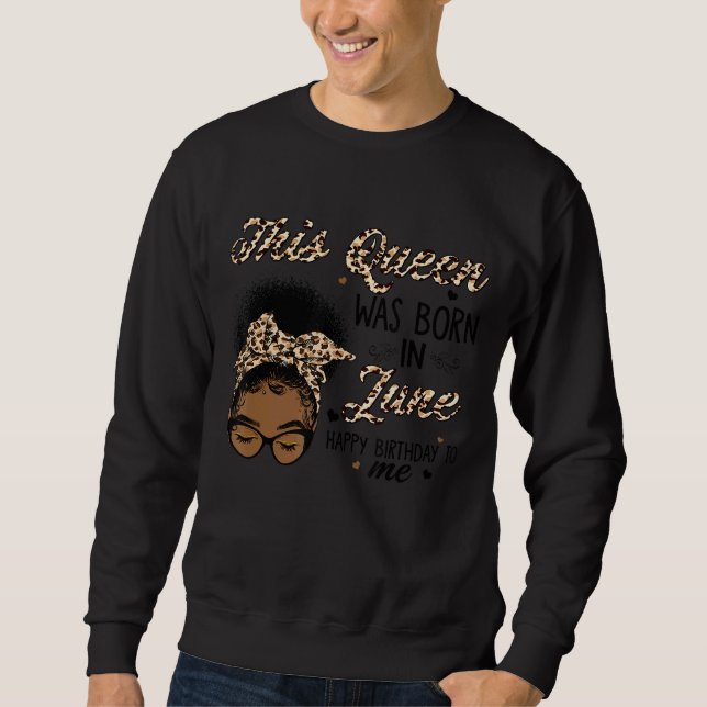 Sudadera Afro June Queen Leopard Messy Bun Cumpleaños Negro (Anverso)