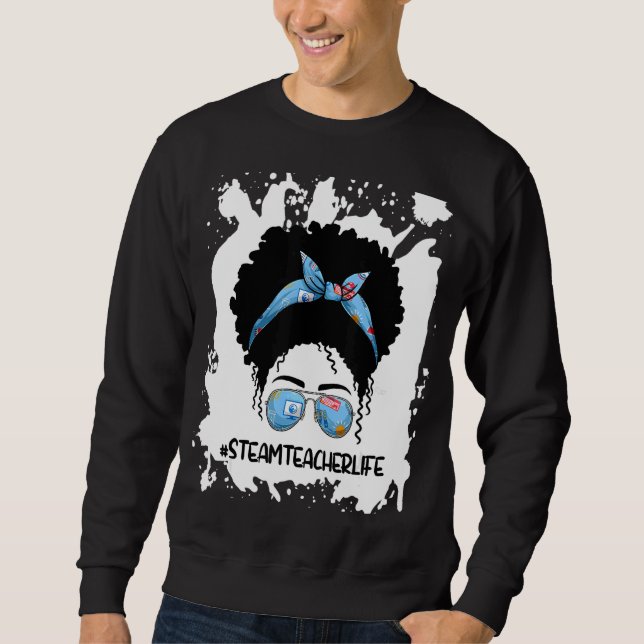 Sudadera Afro Messy Bun Steam Teacher Primer Día De La Escu (Anverso)