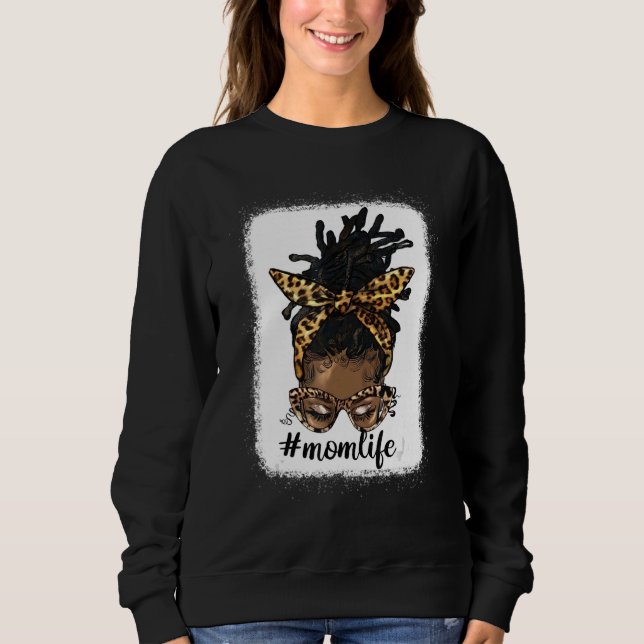 Sudadera Afro Messy Locs Bun Mom Life  Leopard Messy Bun (Anverso)