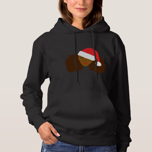 Sudadera Afro Puff Black Woman Santa Hat Natural Hair Chris (Anverso)