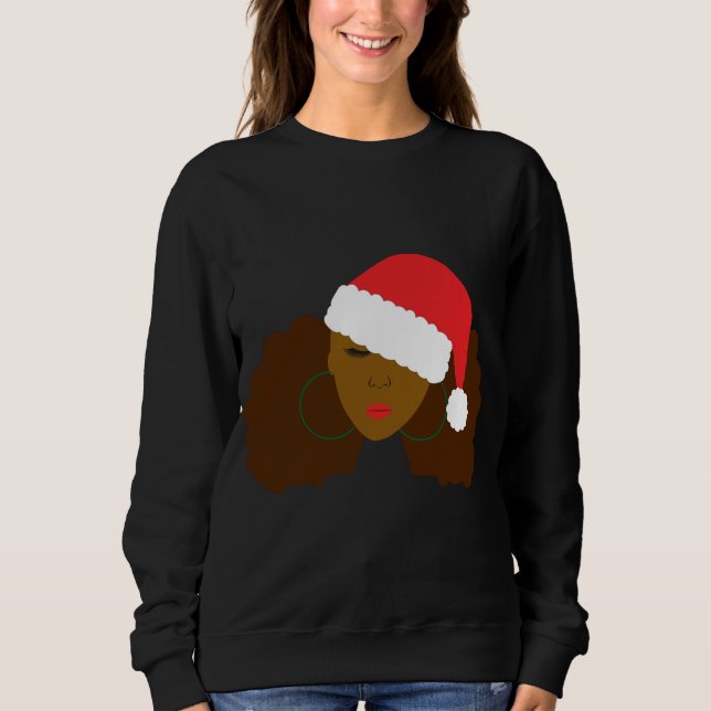 Sudadera Afro Puff Black Woman Santa Hat Natural Hair Chris (Anverso)