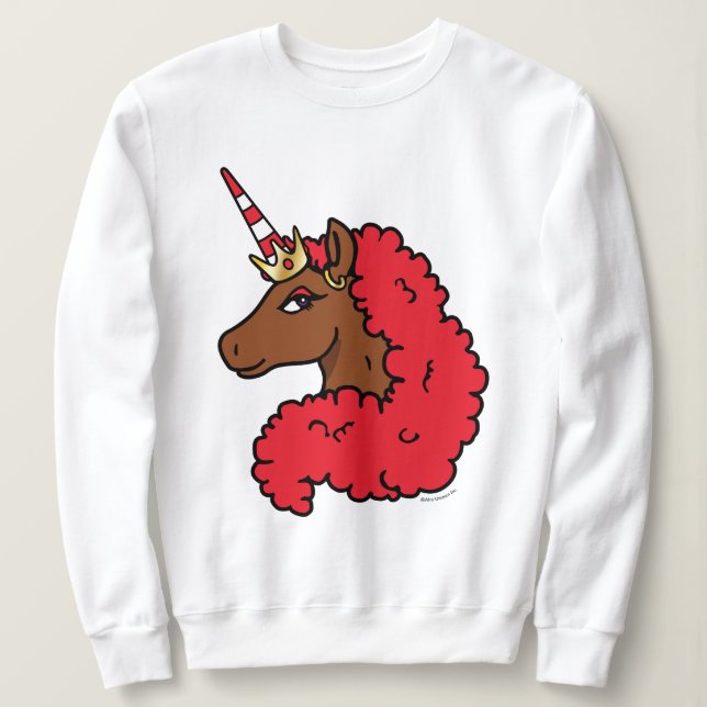 Sudadera Afro rojo unicornio (Anverso del diseño)
