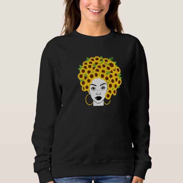 Sudadera Afroamericana mujer negra girasol floral afro (Anverso)