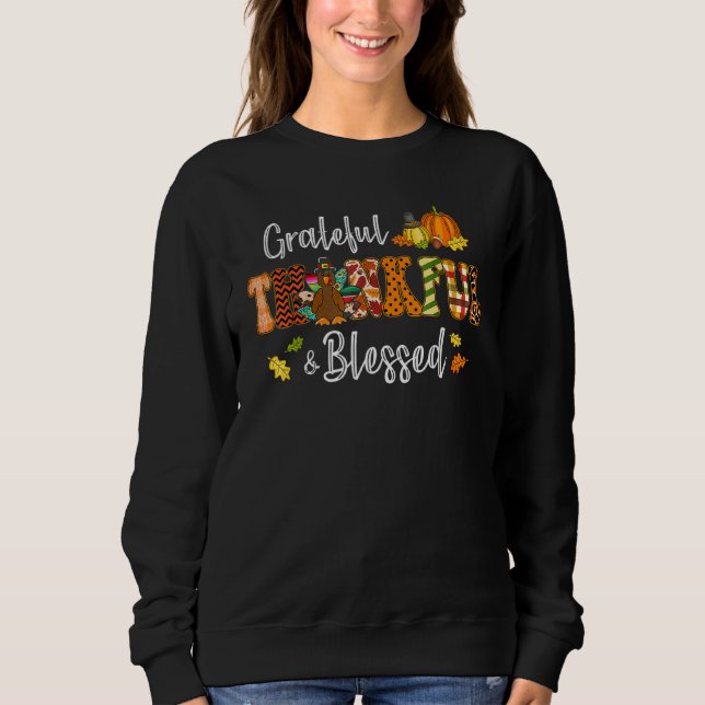 Sudadera Agradecido Agradecimiento Bendecido Gobble Turkey  (Anverso)