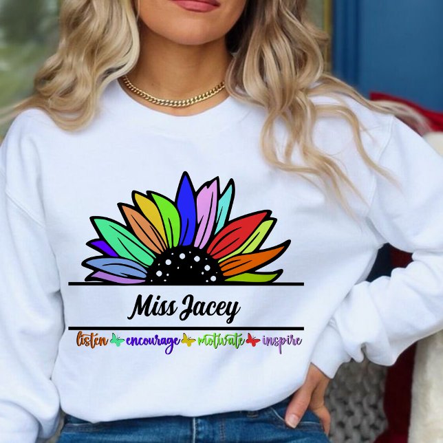 Sudadera Agradecimiento de profesores de flores silvestres, (Listen Encourage Teacher Motivate Inspire,Teacher, Teacher Life, Teachers Appreciation sweatshirt)
