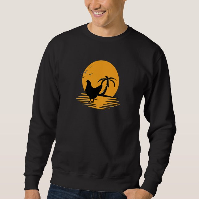 Sudadera Agricultor divertido de pollo retro Sunset (Anverso)