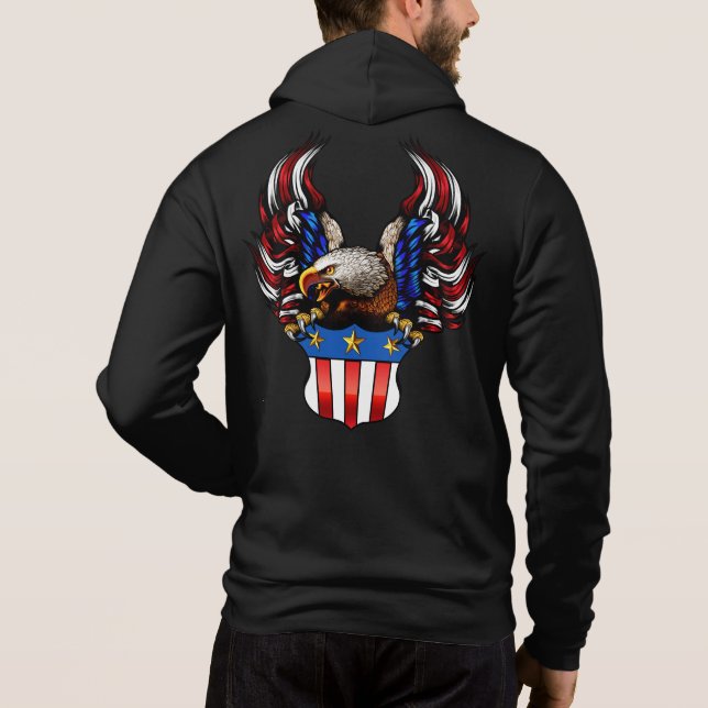 Sudadera Águila Americana, Blanco Rojo y Azul, Patriota, Ho (Reverso)