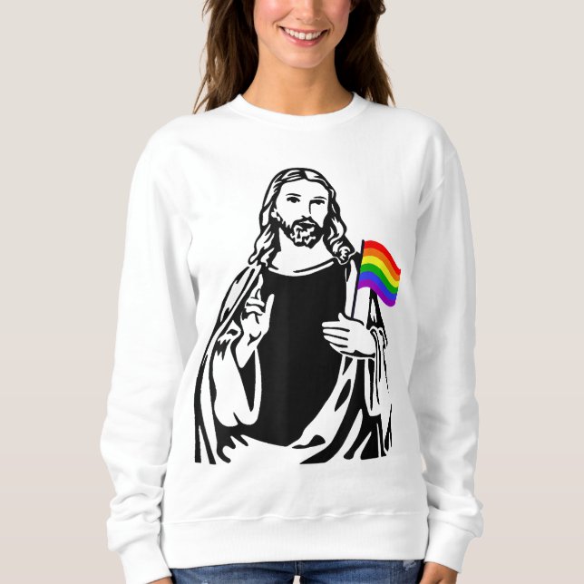 Sudadera Ah Hombres LGBT Orgullo Lesbiano Gay Jesús Bandera (Anverso)