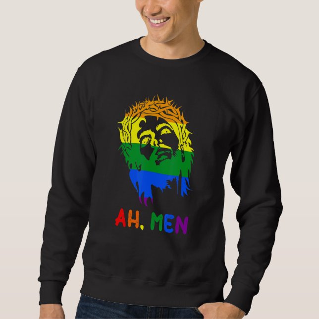 Sudadera Ah Men Arcoiris Bandera del Orgullo LGBTQ Gay Jesu (Anverso)