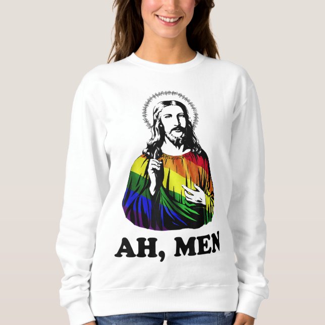 Sudadera Ah Men Funny Jesús Cristiano Arcoiris LGBT, Orgull (Anverso)
