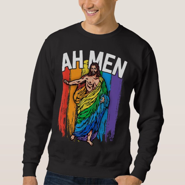 Sudadera Ah Men Gay Jesus Gracioso LGBTQ Regalos Arcoiris (Anverso)