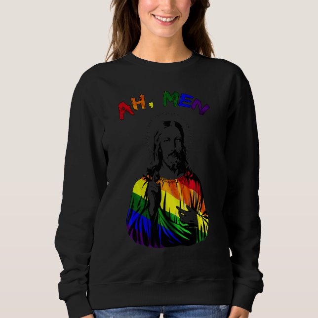 Sudadera Ah Men Lgbt Orgullo Gay Jesús Arcoiris Bandera de  (Anverso)