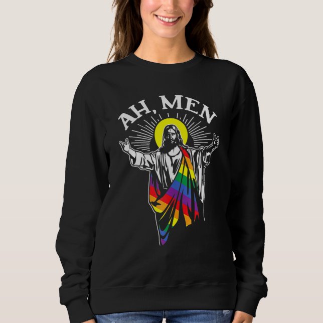 Sudadera Ah Men Lgbt Orgullo Gay Jesús Bandera Arcoiris Cri (Anverso)