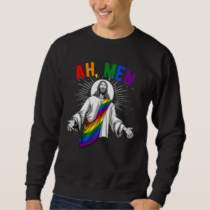 Sudadera Ah Men Lgbt Orgullo Gay Jesús Bandera Arcoiris Cri