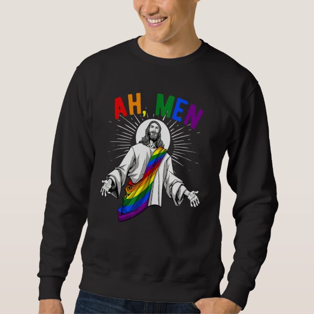 Sudadera Ah Men Lgbt Orgullo Gay Jesús Bandera Arcoiris Cri (Anverso)