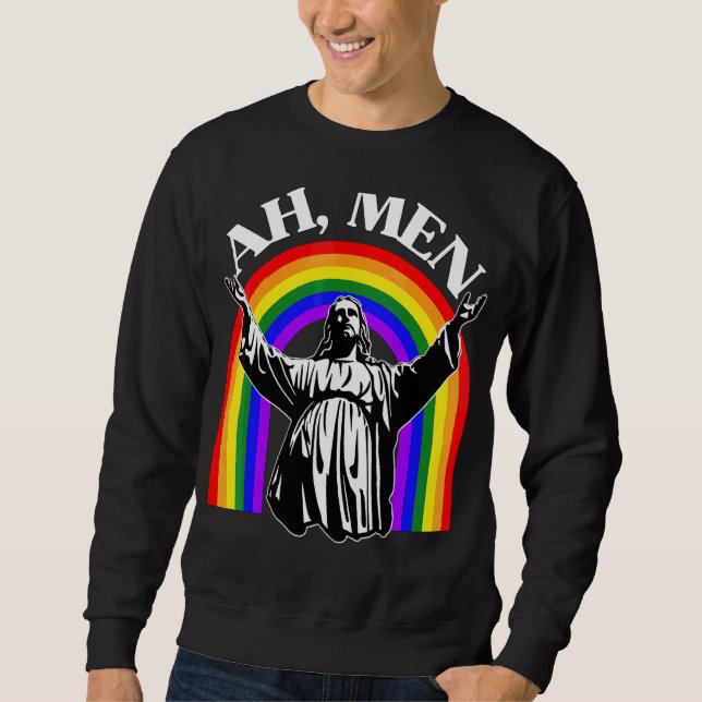 Sudadera Ah Men Rainbow Gay Jesus Christian Lgbt Bandera de (Anverso)