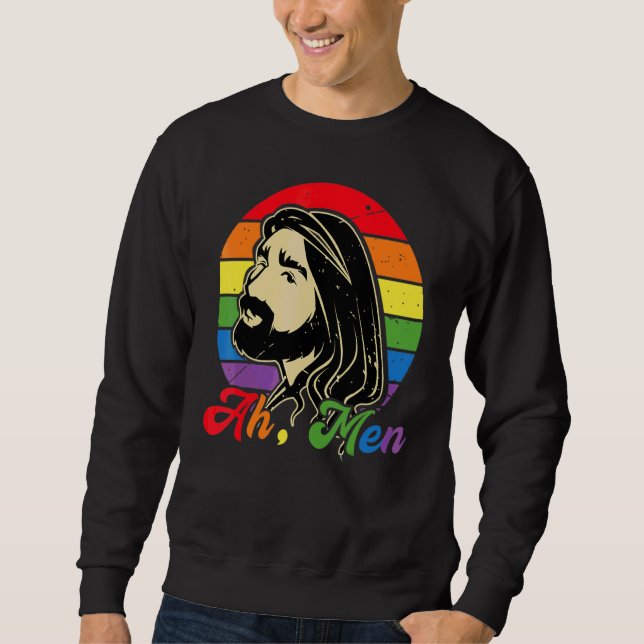 Sudadera Ah Men Rainbow Gay Jesus Christian Lgbt Bandera de (Anverso)