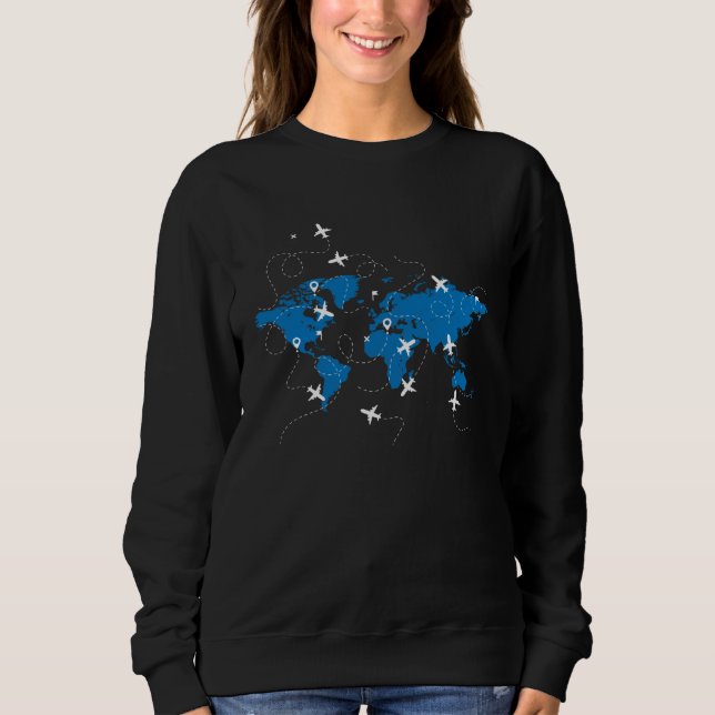 Sudadera Airplane World Map Pilot Air Traffic Controller Ai (Anverso)