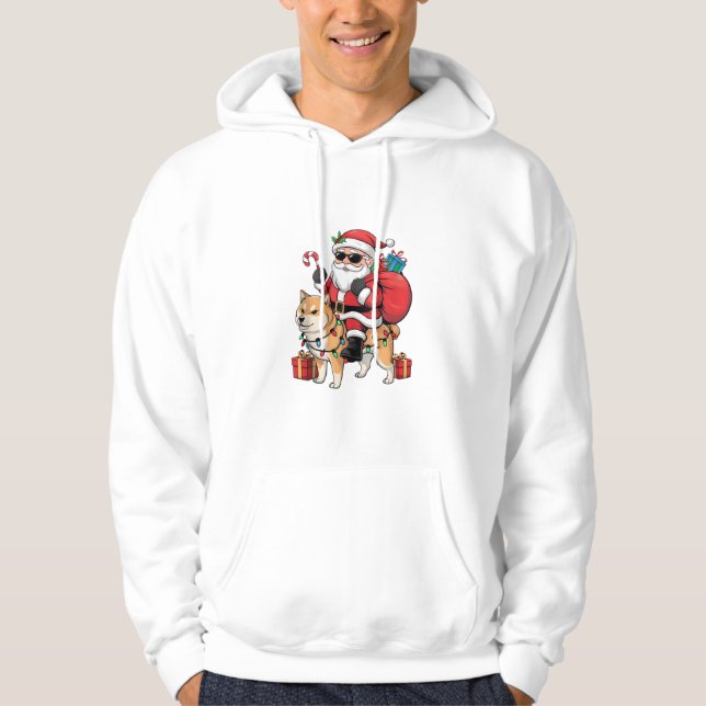 Sudadera Akita Inu Xmas iluminando a Santa Riding Akita Inu (Anverso)