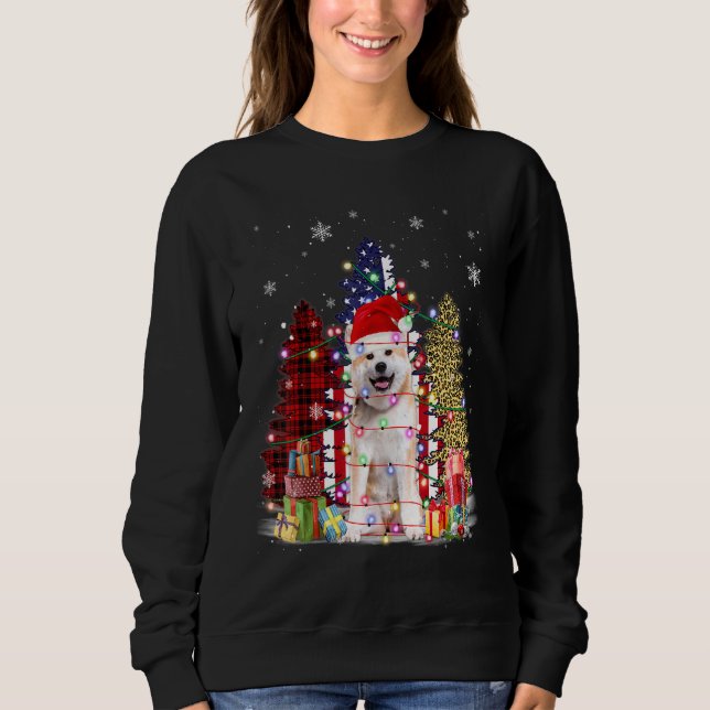 Sudadera Akita Santa Hat Light Buffalo Plaid Leopard Xmas S (Anverso)