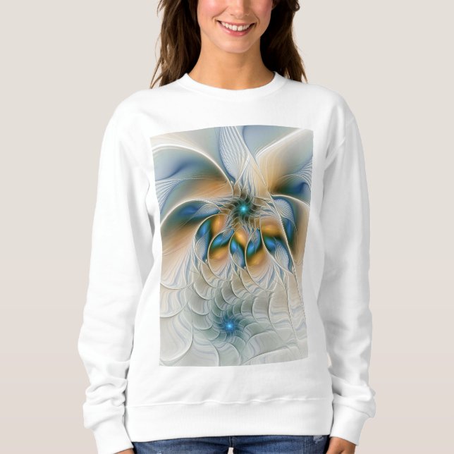 Sudadera Alarmante, Abstracta Fantasía Fractal Art Con Azul (Anverso)