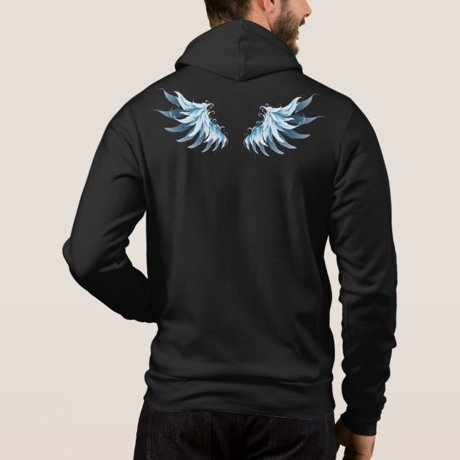Sudadera Alas del Ángel Azul brillante sobre fondo negro (Reverso)
