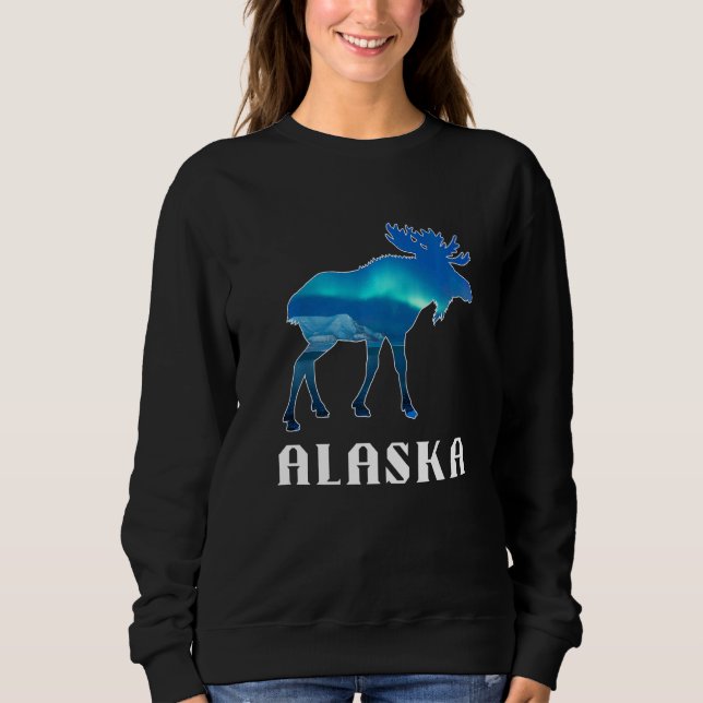 Sudadera Alaska Day Moose Aurora Borealis Northern Lights   (Anverso)