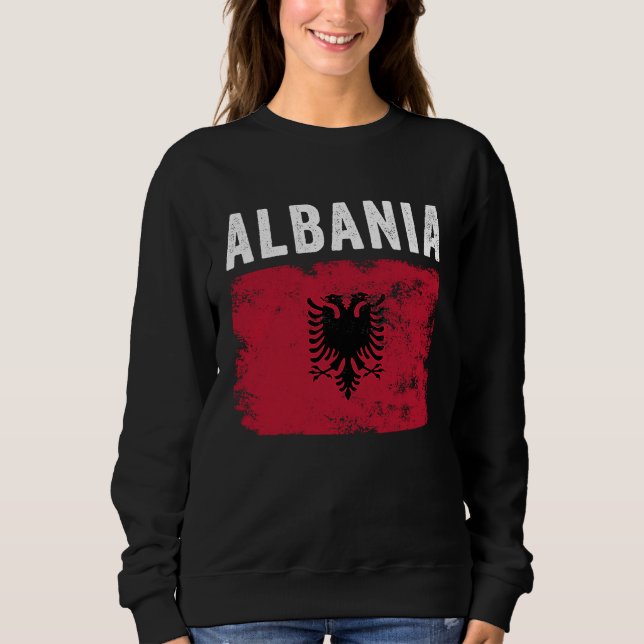Sudadera Albania Flag Distressed  Men Women Kids  Albanian  (Anverso)